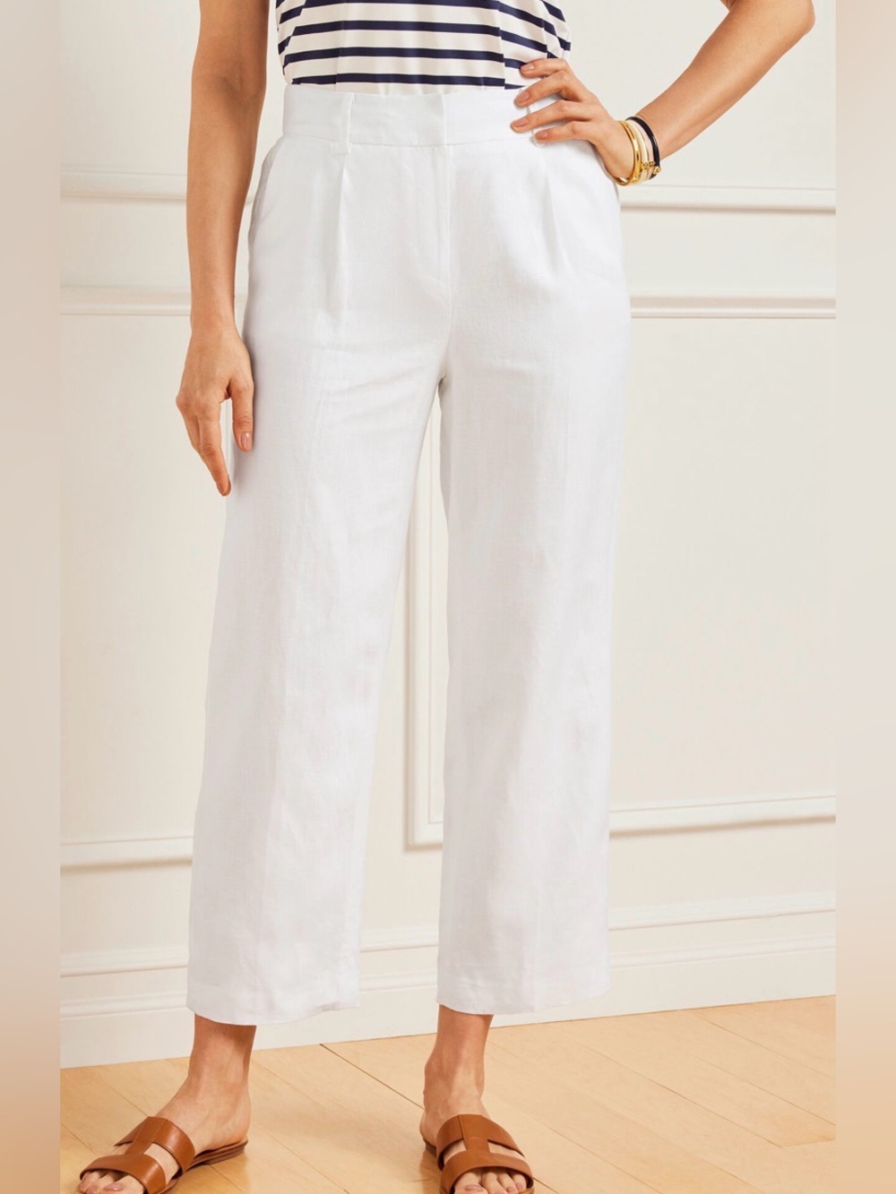Talbots Bristol Cropped White Wide-Leg 100% Linen Pants. Size 10